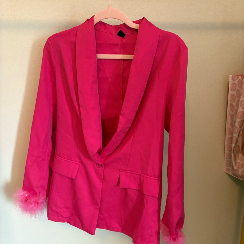 SHEIN Pink Blazer Lightweight Suit Jacket